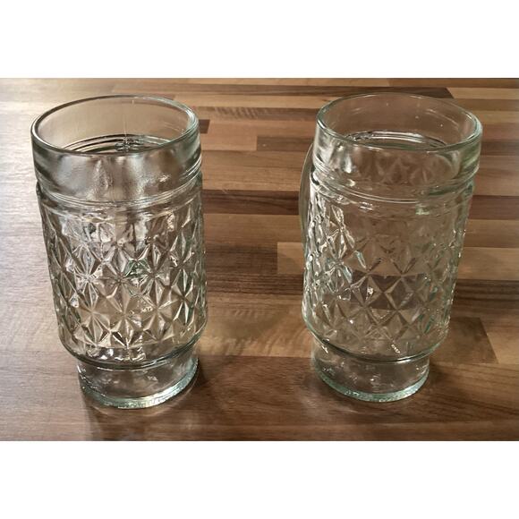 Vintage 5 3/4” Anchor Hocking Glass Mug Quilted Diamond Point Pattern Set Of 2 - Picture 8 of 11